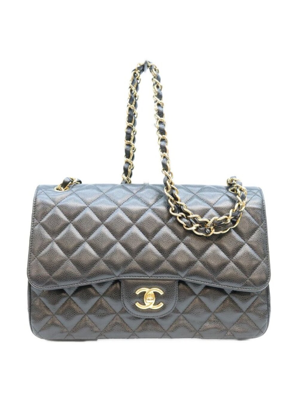 Chanel Black Caviar Double Flap Maxi Quilted 30 Shoulder Bag